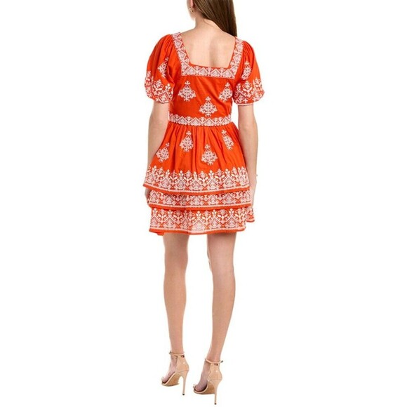 NWT Boden Square Neck Red & White Embroidered Puff Sleeve Rara Dress 8 - Picture 2 of 7